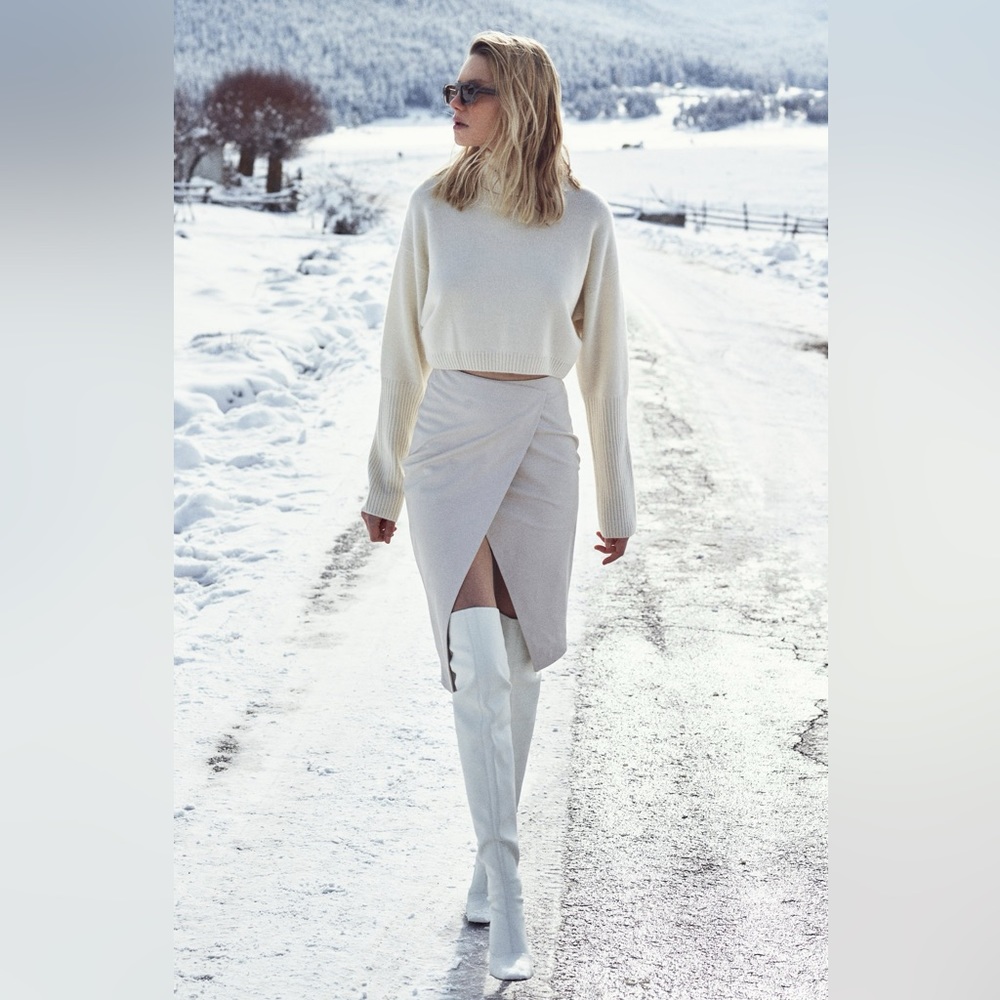 Zeynep Arcay Leather Midi Asymmetric Skirt White